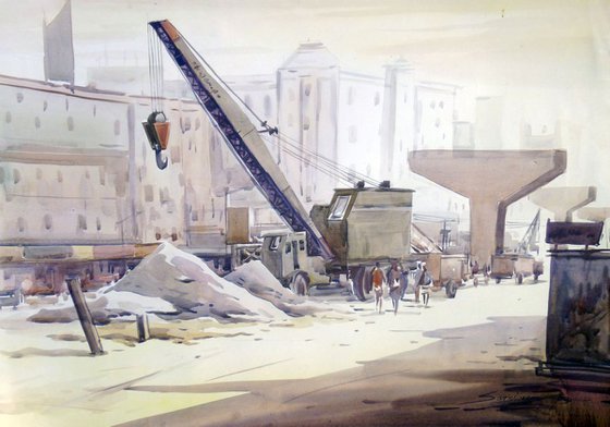 Street Construction-Watercolor on paper painting