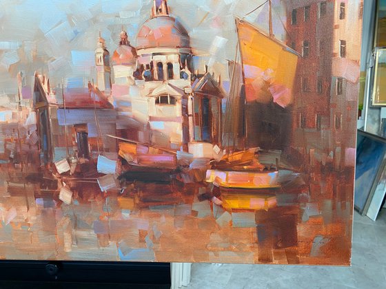 Santa Maria della Salute, Original oil painting, Handmade artwork