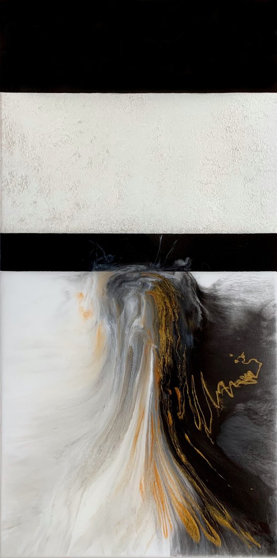 Dance Into Destiny - XL LARGE;  BLACK, WHITE & GOLD ABSTRACT ART;  RESIN CONTEMPORARY MODERN PAINTING. READY TO HANG!