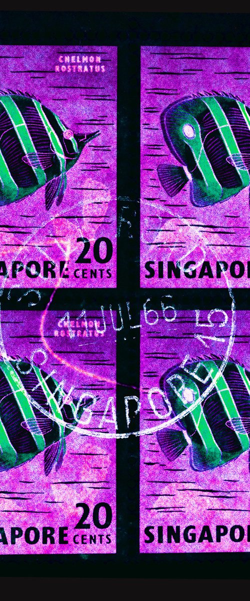 Singapore Stamp Collection '20 Cents Singapore Butterfly Fish' (Purple) by Richard Heeps