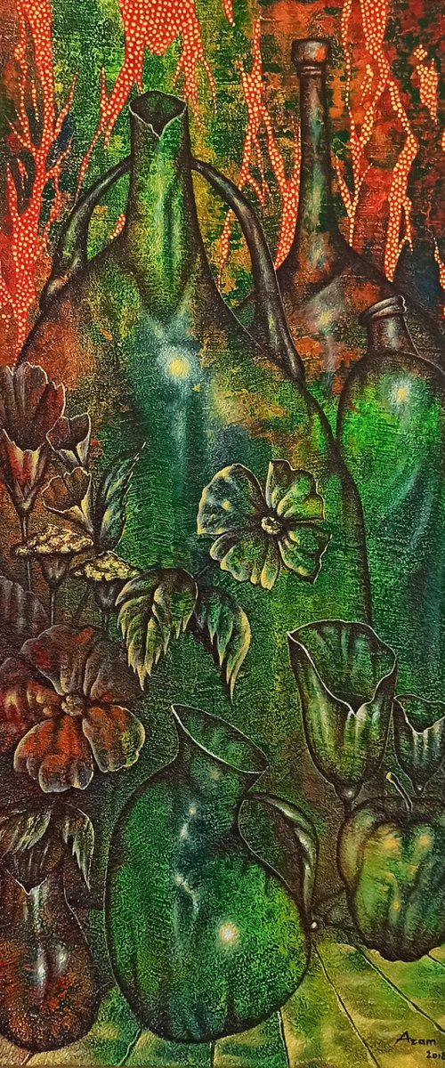 Evening still life 38x80cm ,Acrylic/canvas by Aram Movsisyan