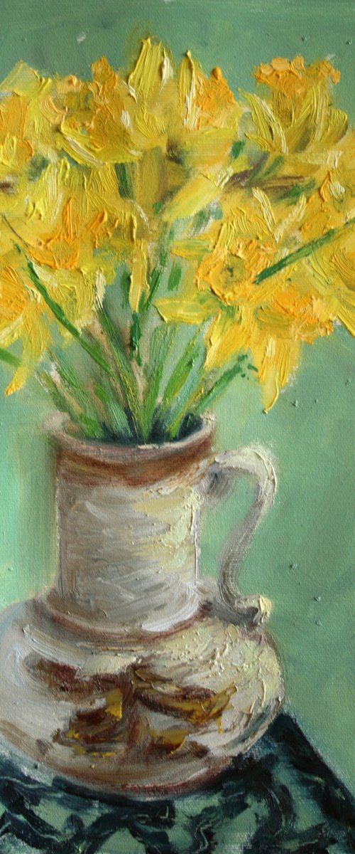 Daffodils in a vase / 11 x 16 inch /  ORIGINAL PAINTING by Salana Art