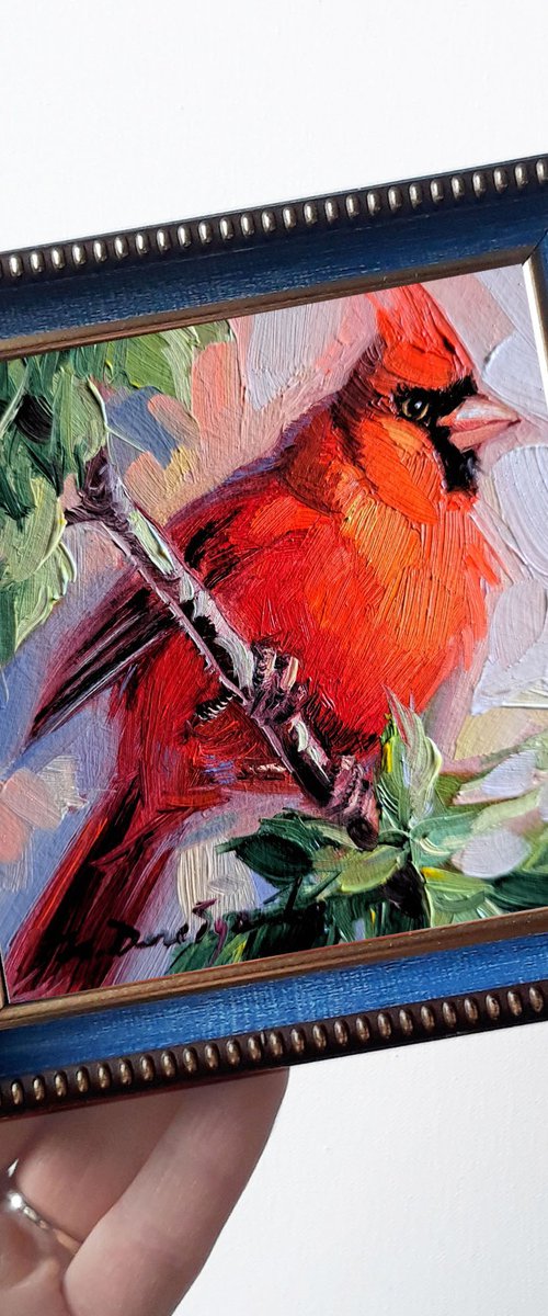 Cardinal bird painting by Nataly Derevyanko