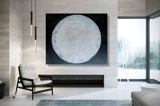 Dancing In The Moonlight - XL LARGE,  TEXTURED ABSTRACT ART, BLACK & WHITE ART, MODERN ABSTRACT ART – EXPRESSIONS OF ENERGY AND LIGHT. READY TO HANG!