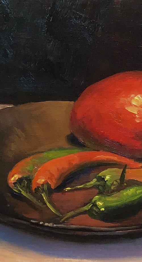 Tomato and chillies - still life by Christopher Vidal