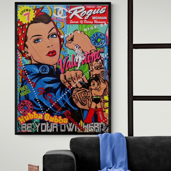 Rogue Hero Rosie 140cm x 100cm Rosie The Riveter Textured Urban Pop Art