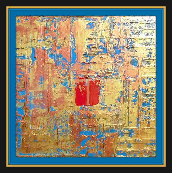 Primitive Asian Gold, Copper, Blue Abstract