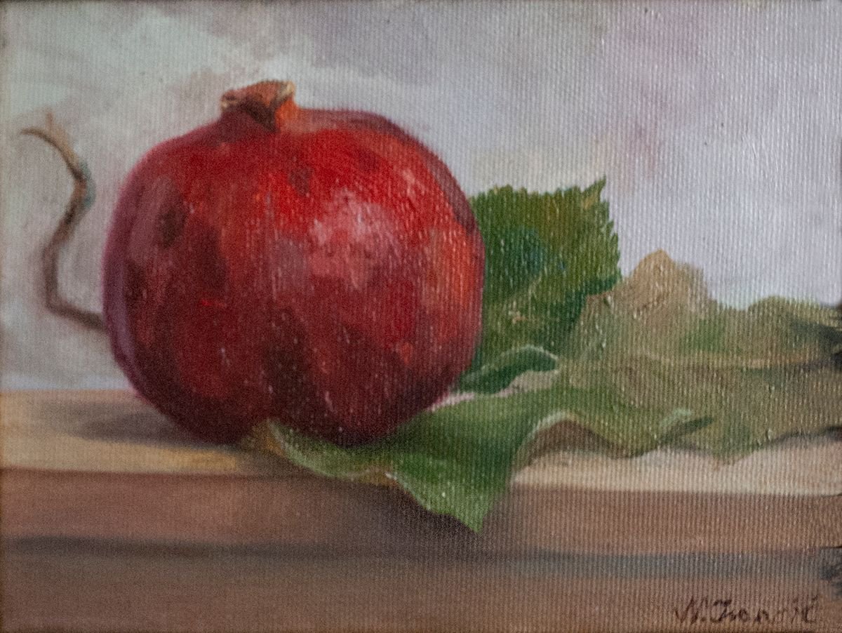 Still Life Oil Painting By Nikola Ivanovic, 11 X 9", Pomegranate V, Original Artwork