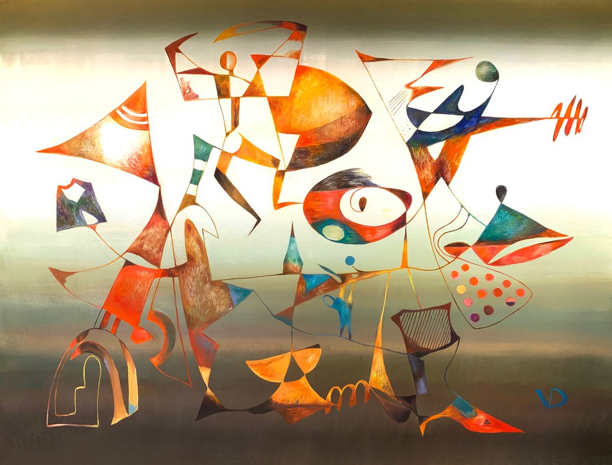 Surrealistic Landscape Oil Painting By Dina Volkova, 40 X 30, A Little Joy On A Cloudy Day, Original Artwork