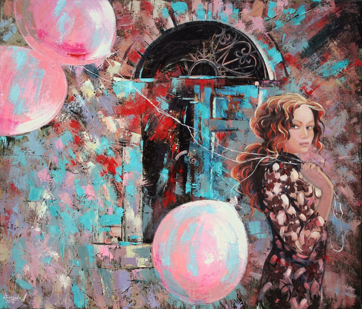 Impressionistic Portrait Oil Painting By Anastasiia Kraineva (Masniuk), 55 X 47, Pink Dreams, Original Artwork