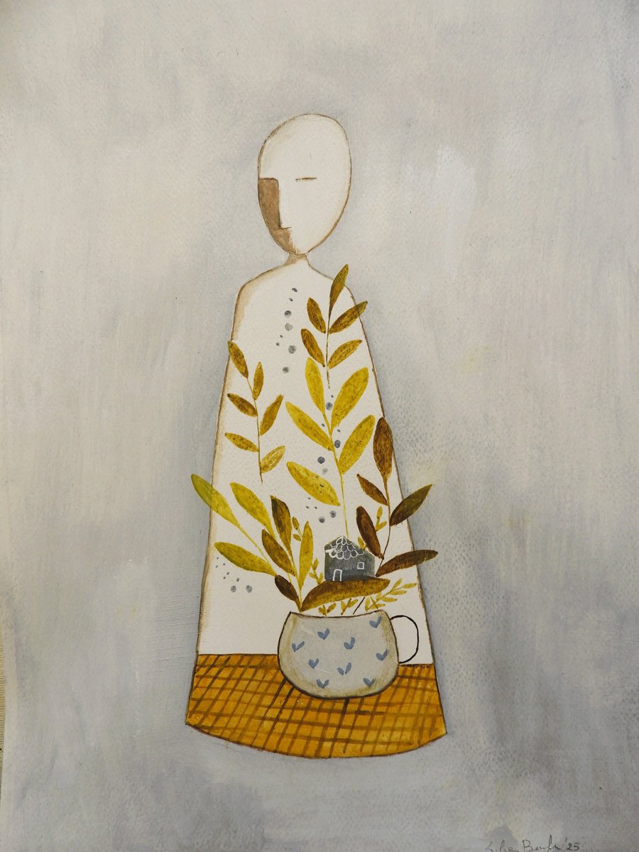 Illustrative Portrait Painting By Silvia Beneforti, 12 X 17", Inner World, Original Artwork