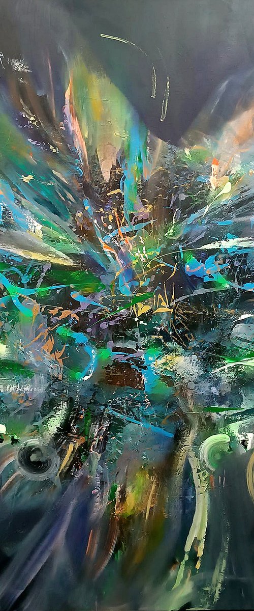 Large scale beautiful green and sky blye painting Spring night by master O Kloska by Kloska Ovidiu