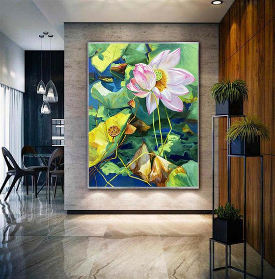 Still life oil painting:Lotus t182
