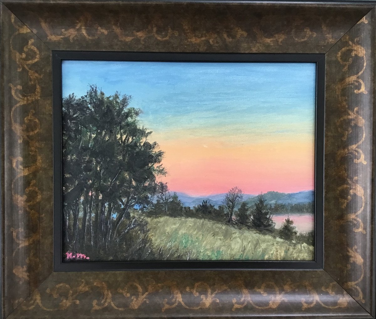Photorealistic Landscape Oil Painting By Kathleen Mcdermott, 14 X 12", Evening Calm, Original Artwork