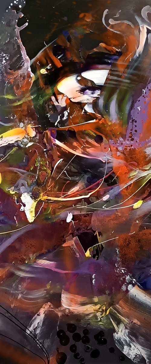 Beautiful large scale framed abstract vegetal blossom spring flowers painting Kloska by Kloska Ovidiu