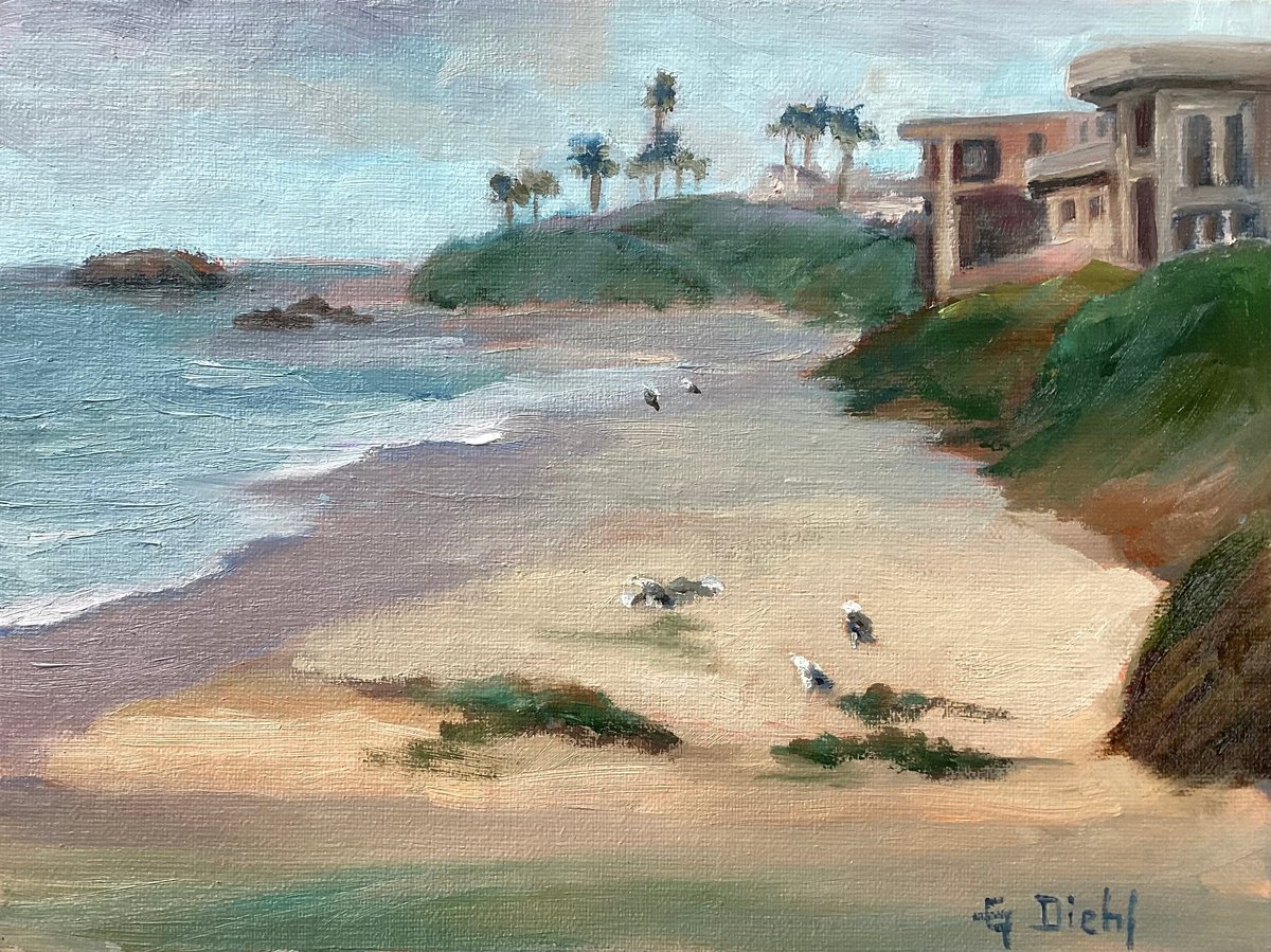 Impressionistic Landscape Oil Painting By Grace Diehl, 8 X 6, Seaside Clouds, Original Artwork