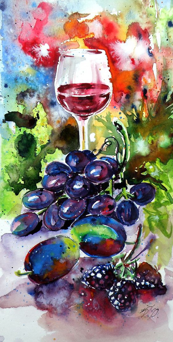 Still life with wine and fruits II