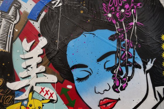 Modern Pop Geisha 120cm x 150cm Japanese Geisha Textured Urban Pop Art