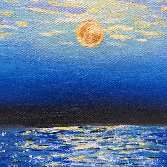 Moonrise ! Moonscape! Small Painting!!  Ready to hang
