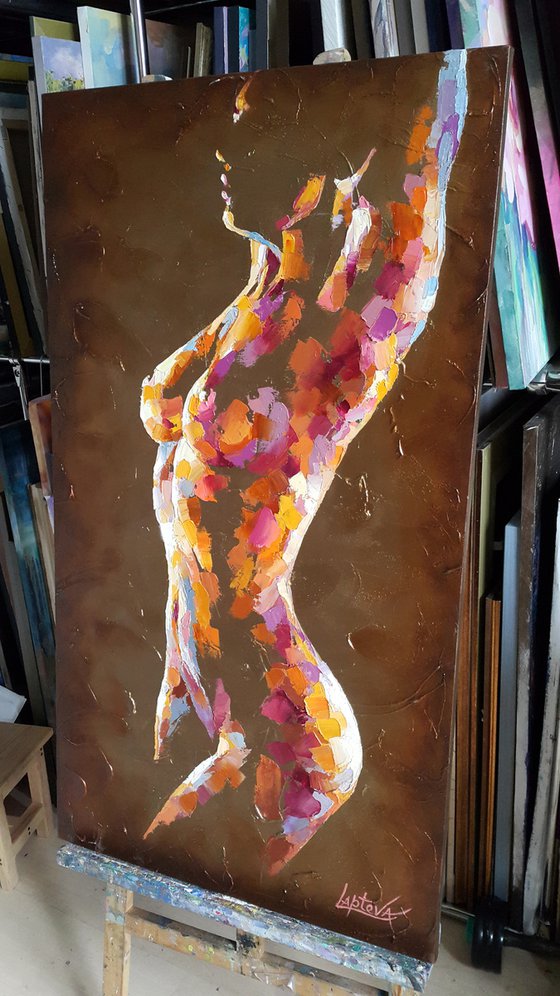 Painting Breath of love, nude girl, naked woman