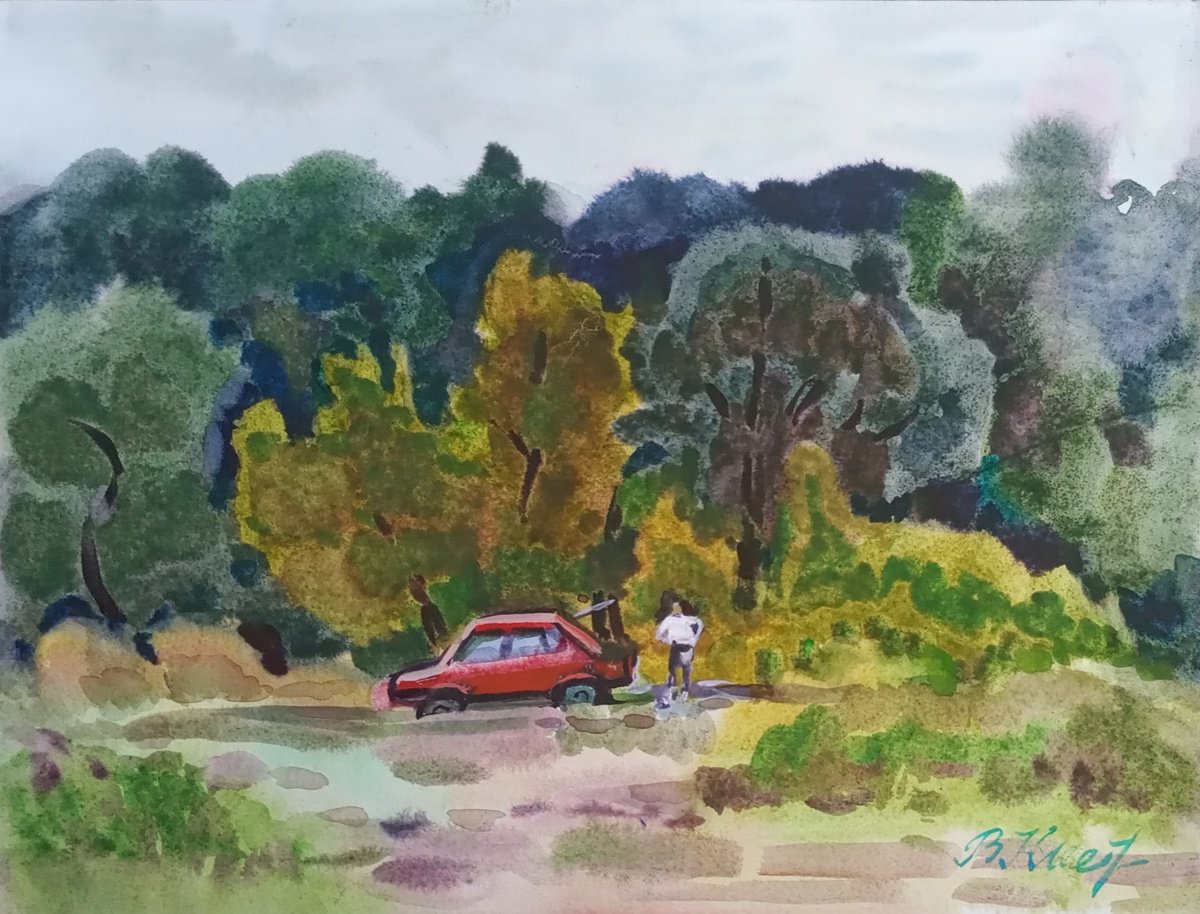Impressionistic Landscape Watercolour By Valentina Kachina, 17 X 13", Etude, Original Artwork