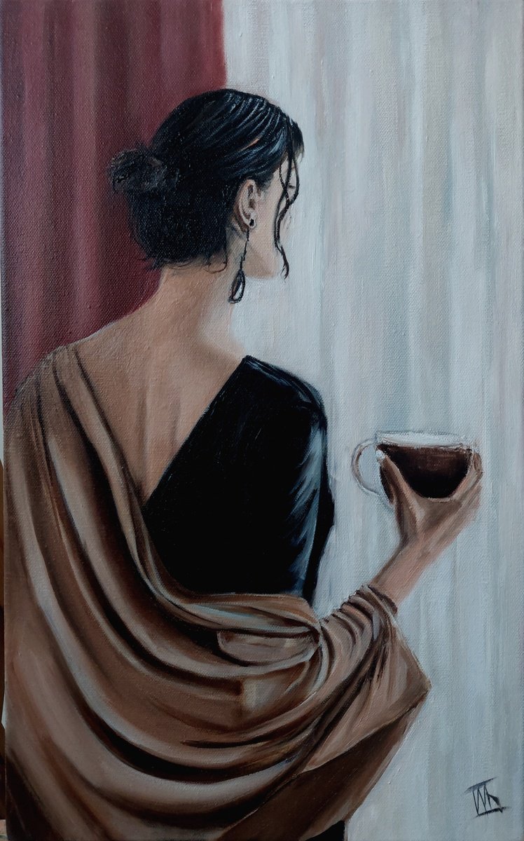 Impressionistic Portrait Oil Painting By Ira Whittaker, 12 X 19, Silent Thought, Original Artwork