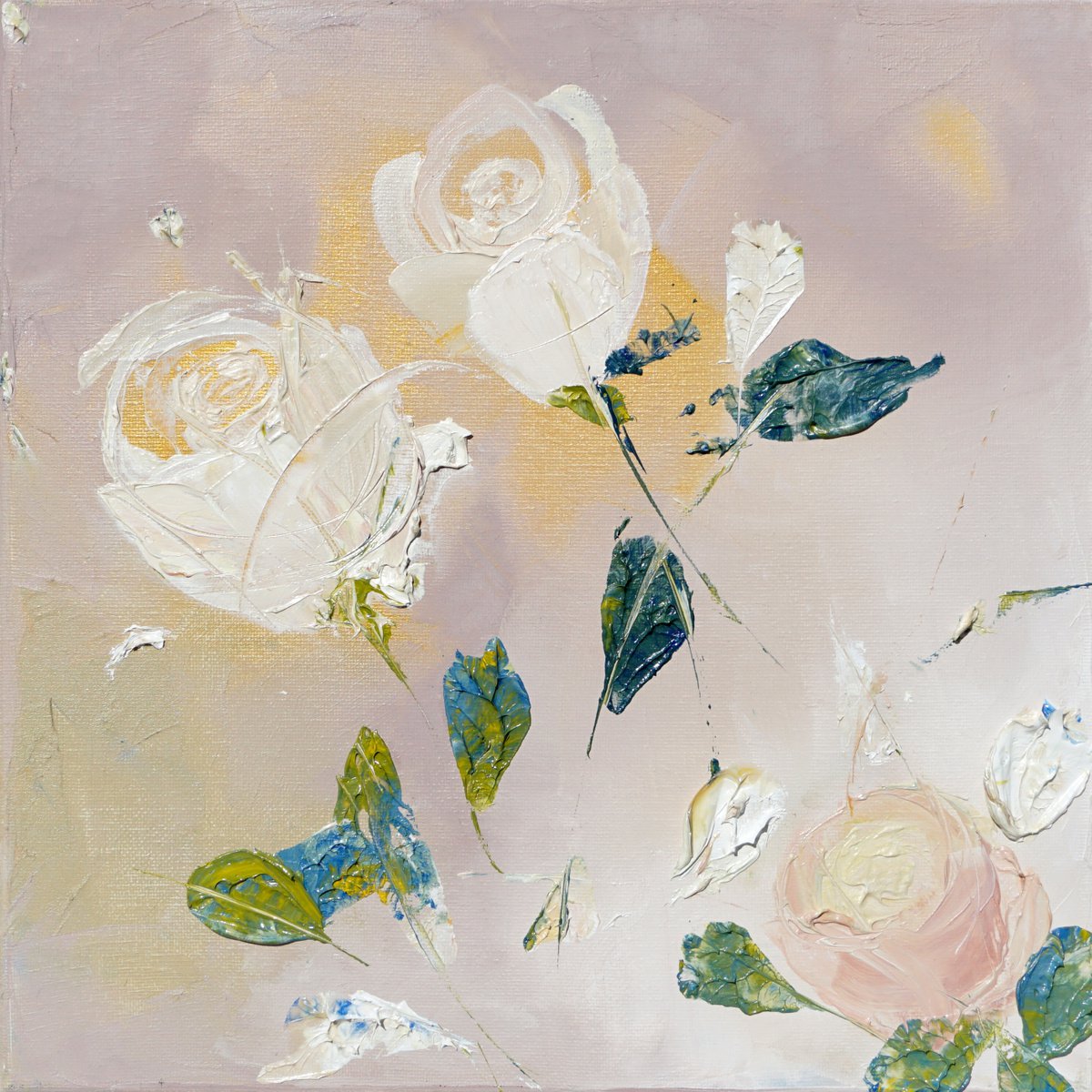 Abstract Oil Painting By Jelena B, 12 X 12, Golden Petals 30X30Cm/12X12In, Original Artwork