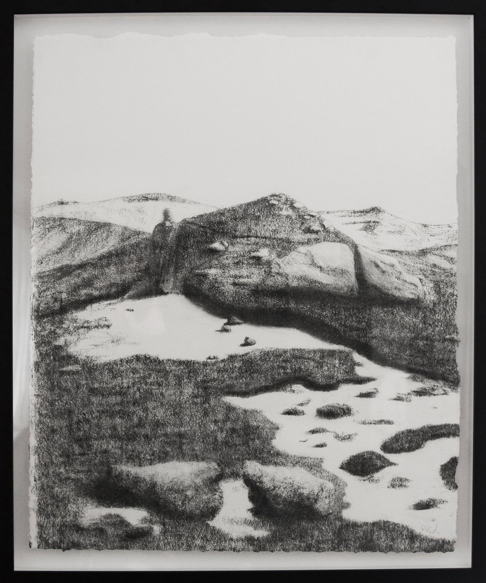 Surrealistic Portrait Charcoal Drawing By Przemek Kret, 26 X 30", Bucegi, Original Artwork