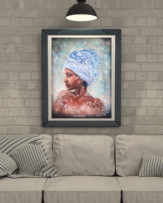 African American Indian Female Wall Art  Black Woman Painting Queen Princess Aurora