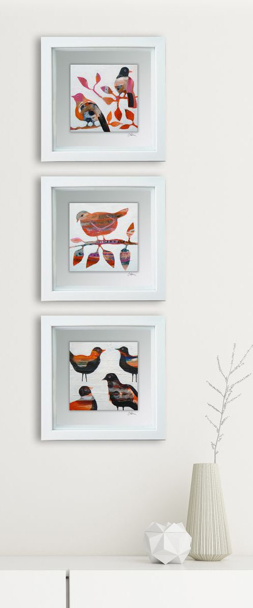 Framed ready to hang original painting - Fine feathered friends #1 by Carolynne Coulson