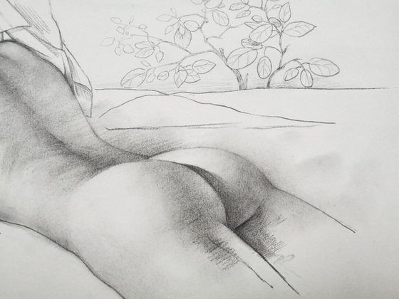 Birds and nude woman