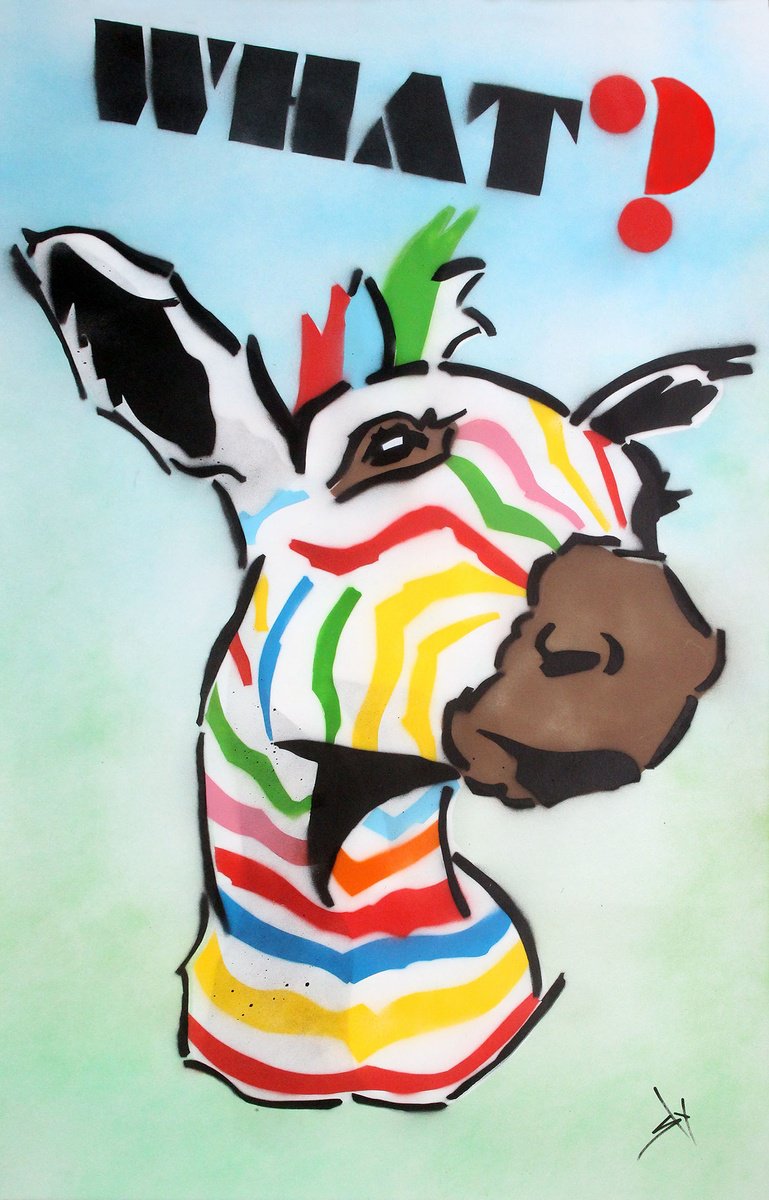 Surrealistic Animal Oil Painting By Juan Sly, 30 X 47", Whatz-Statement Piece (P), Original Artwork