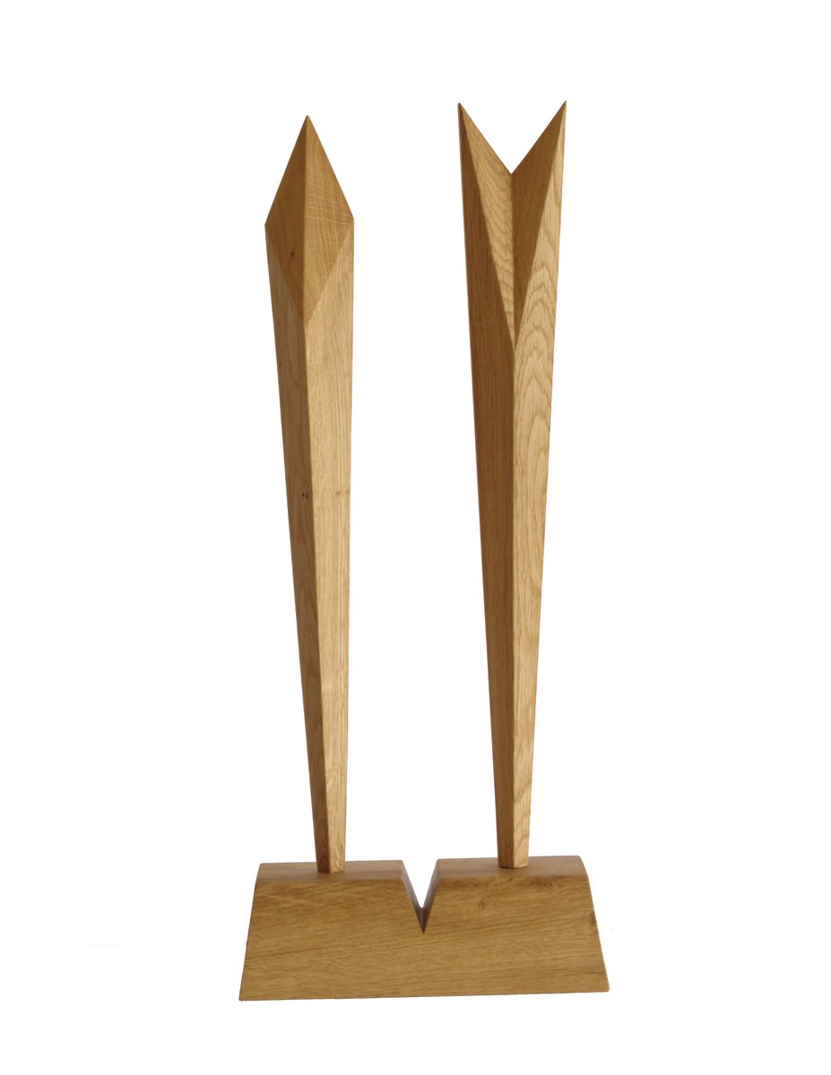 Geometric Abstract Wood Sculpture By Nikola Tsvetanov, 8 X 19", "Vision", Original Artwork