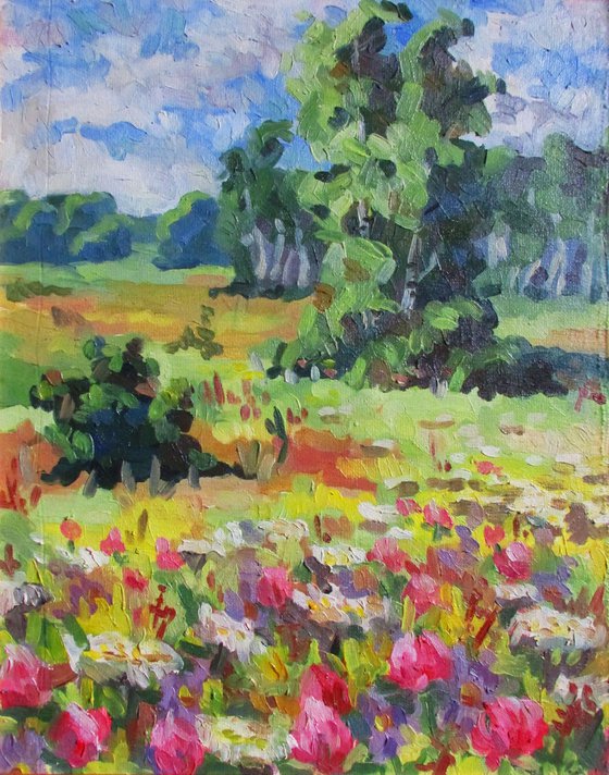 Summer day landscape painting