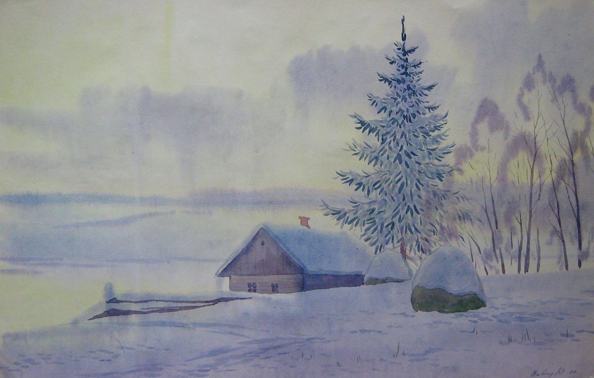 Impressionistic Landscape Watercolour By Valeriy Savenets-1, 20 X 13", January Morning, Original Artwork