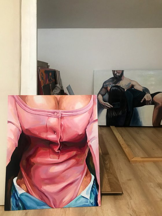 OWN IT - original oil painting pink pop art office art decor home decor gift idea