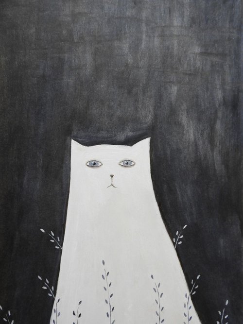 The white cat in the night by Silvia Beneforti