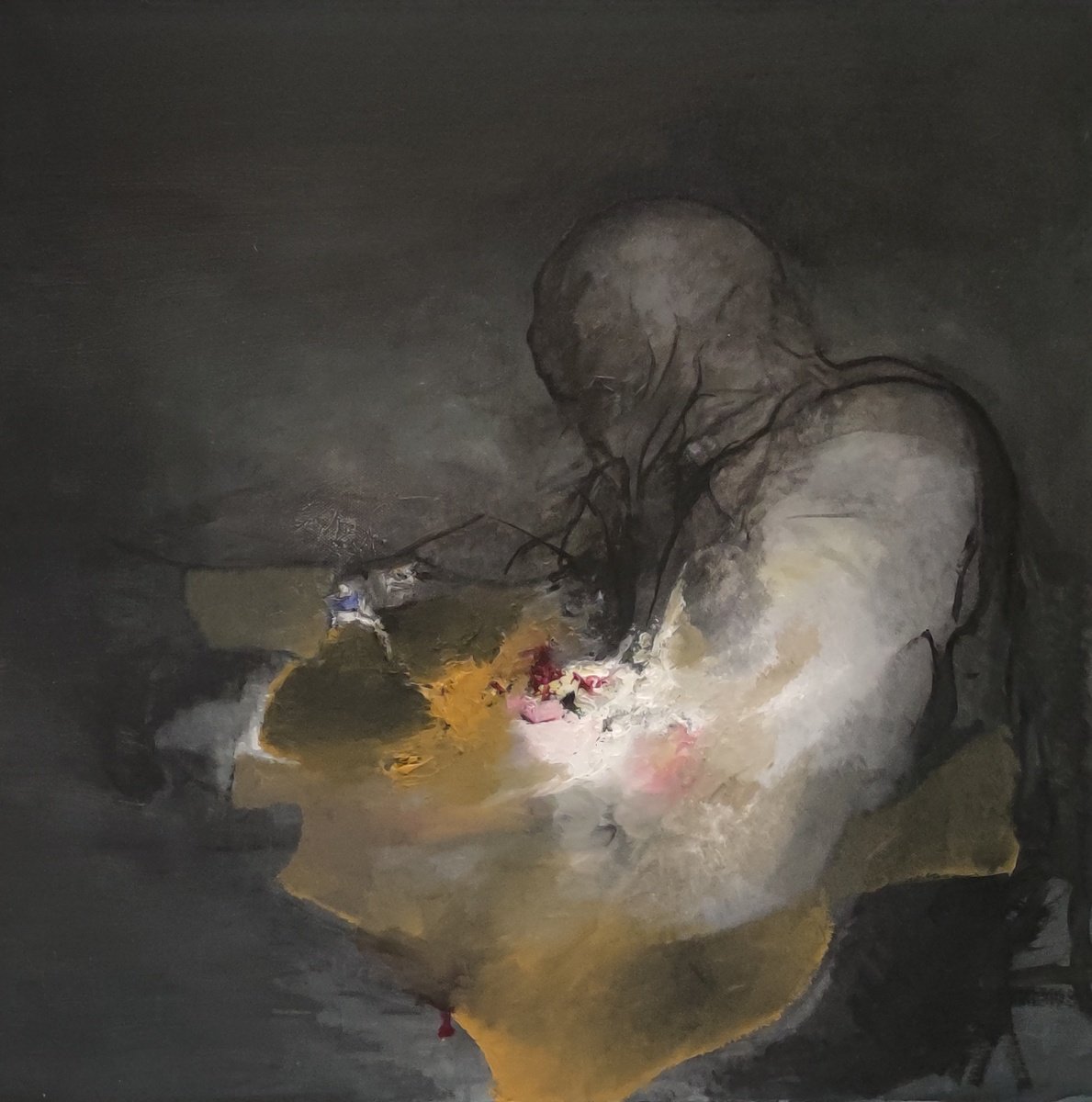 Abstract Portrait Oil Painting By Mladen Ilic, 24 X 24", Phileleutheros, Original Artwork