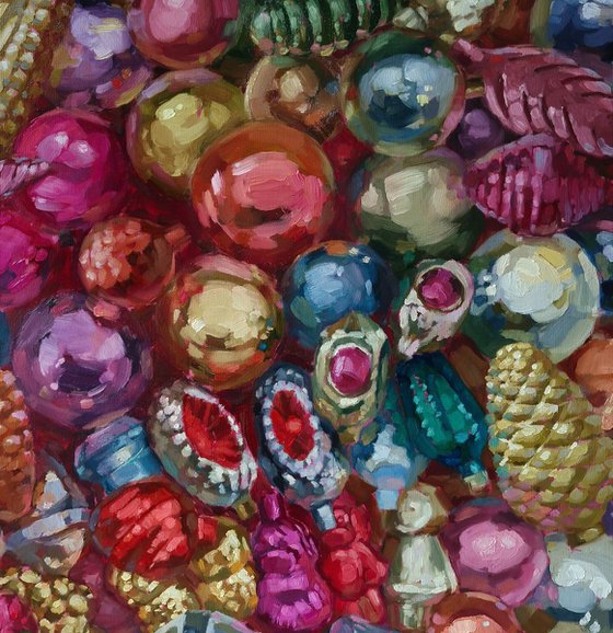 "Childhood" Pink yellow blue red oil art