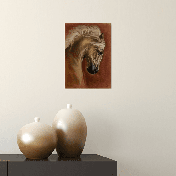 A portrait of a beautiful red horse