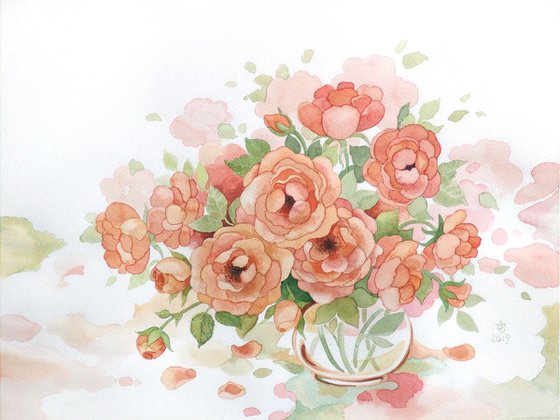 Vintage peach roses 40x30 cm Shabby chic
