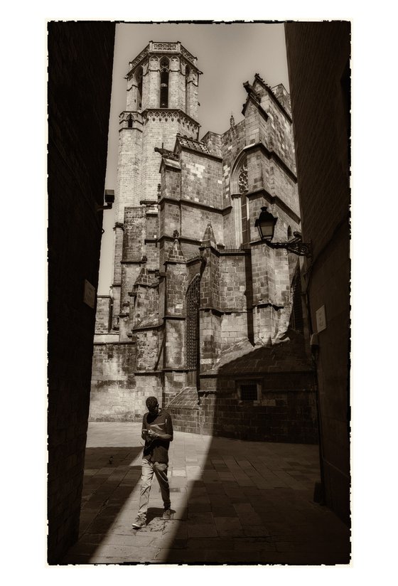 modernity against a cathedral backdrop