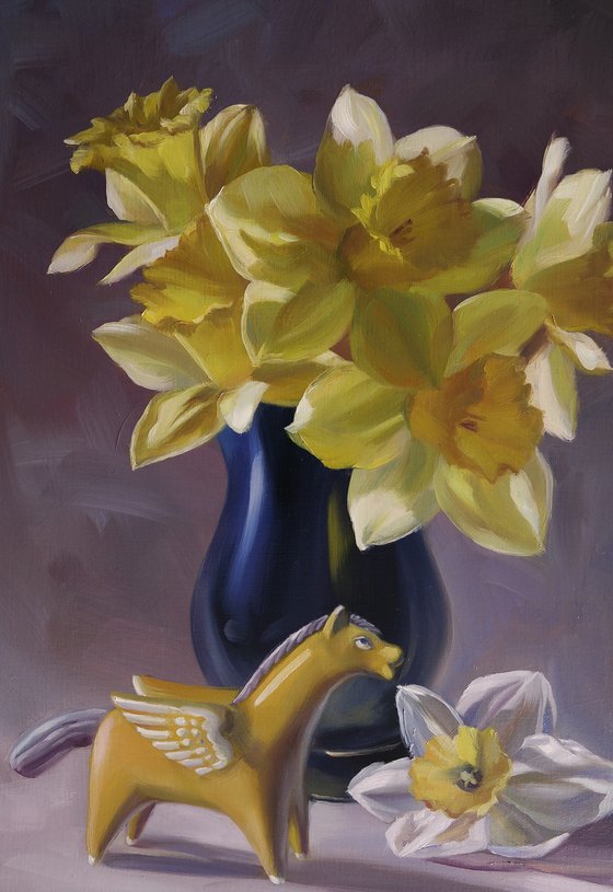 "Yellow Pegasus and Flowers"