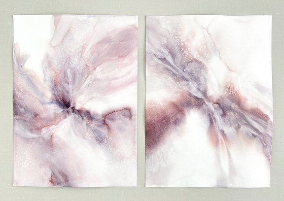 Pink abstract flowers diptych