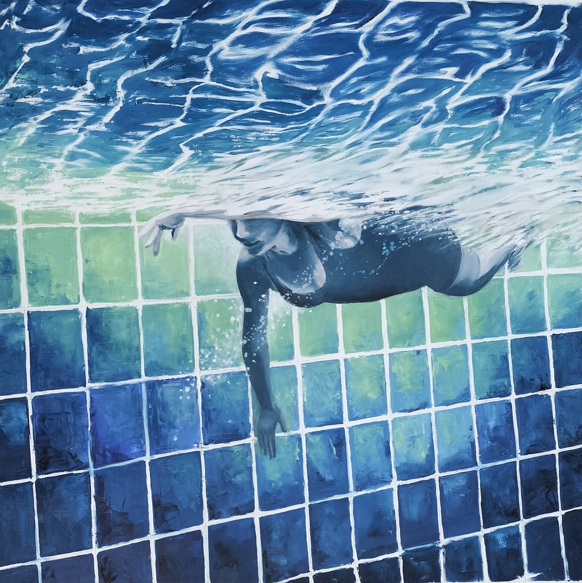 Photorealistic Portrait Oil Painting By Laura Chilivani, 24 X 24", Nuotatrice, Original Artwork