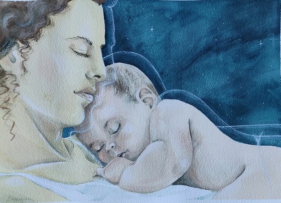 Sweet dreams #4... Mixed-media painting on paper. Original artwork by Svetlana Vorobyeva