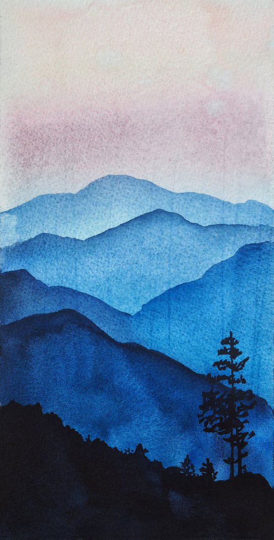 Sunrise in the mountains I - original watercolor artwork