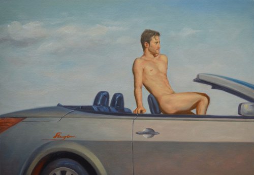 oil painting  man  on car #11-10-02 by Hongtao Huang