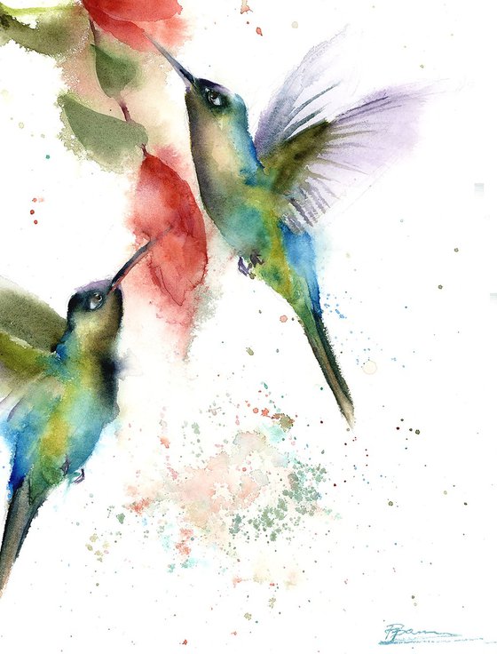Hummingbirds And Flower -  Diptych