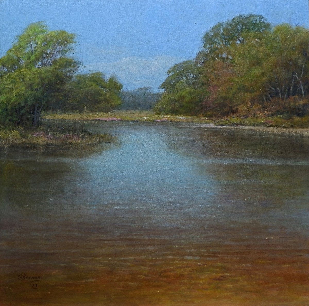 Impressionistic Landscape Acrylic Painting By Gerard Kramer, 16 X 16, A Sunny Day, Original Artwork